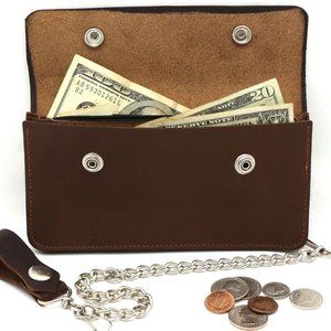 Large Brown Snap Button Wallet with a Chain